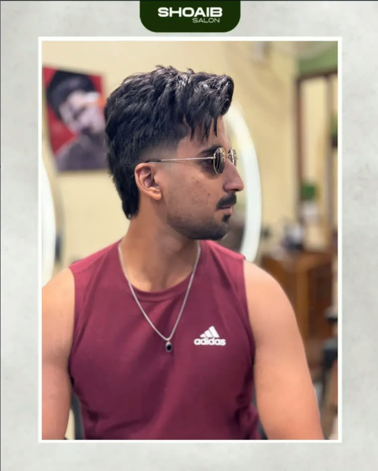 Textured mullet with faded back and sides, cut at Shoaib Salon